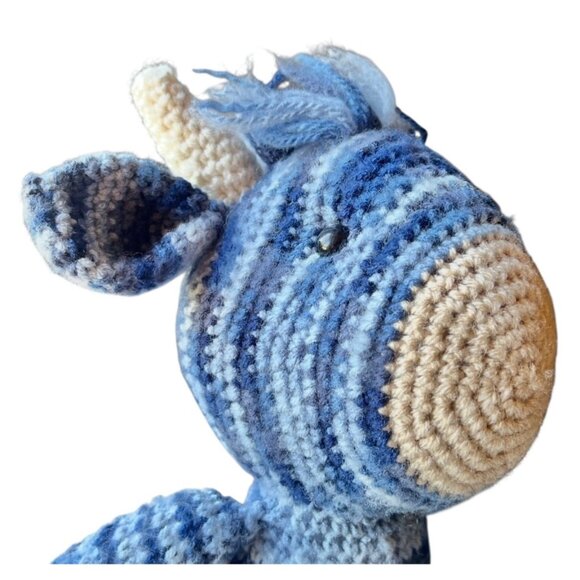 Hand Knitted Blue Striped Cow Toy Stuffed Animal Child’s Snuggle Gift - Picture 2 of 12